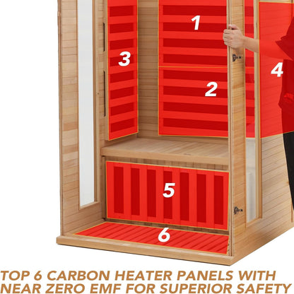 2024 Upgrade 1 to 2 Person Infrared Sauna, Low EMF Infrared Sauna for Home, Indoor Sauna Room, Hemlock Wooden Far Infrared Sauna, Dry Sauna with Bluetooth Speakers, LED Reading and Chromotherapy Lamp — product view 3