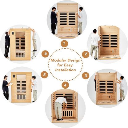2024 Upgrade 1 to 2 Person Infrared Sauna, Low EMF Infrared Sauna for Home, Indoor Sauna Room, Hemlock Wooden Far Infrared Sauna, Dry Sauna with Bluetooth Speakers, LED Reading and Chromotherapy Lamp — product view 4