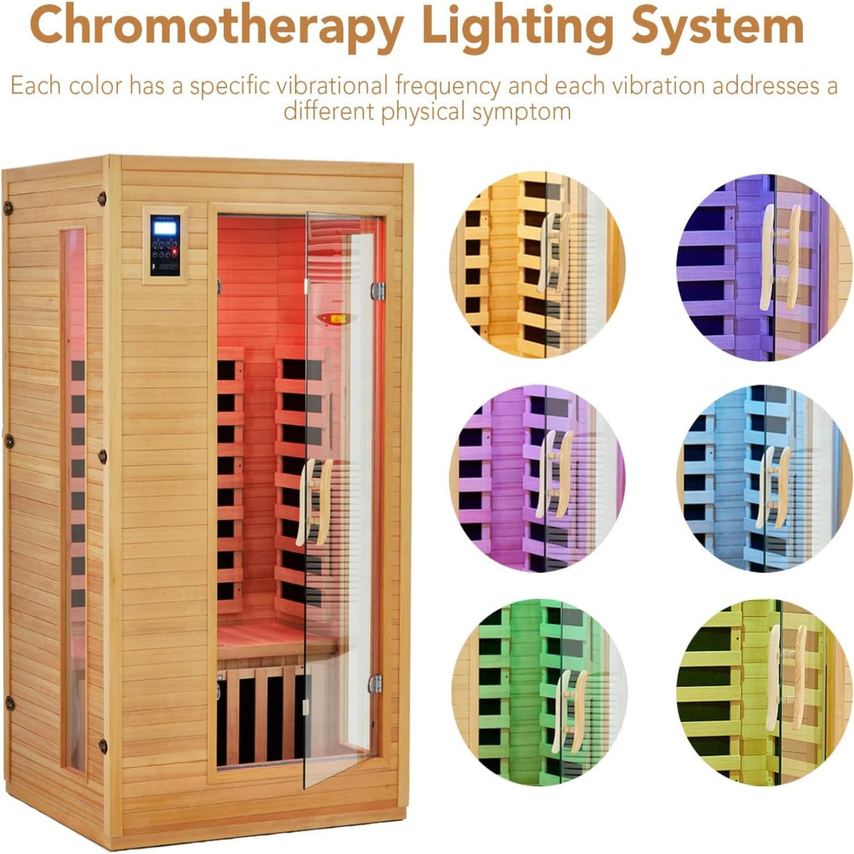 2024 Upgrade 1 to 2 Person Infrared Sauna, Low EMF Infrared Sauna for Home, Indoor Sauna Room, Hemlock Wooden Far Infrared Sauna, Dry Sauna with Bluetooth Speakers, LED Reading and Chromotherapy Lamp — product view 7
