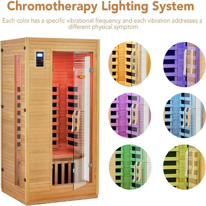 2024 Upgrade 1 to 2 Person Infrared Sauna, Low EMF Infrared Sauna for Home, Indoor Sauna Room, Hemlock Wooden Far Infrared Sauna, Dry Sauna with Bluetooth Speakers, LED Reading and Chromotherapy Lamp — product view 7