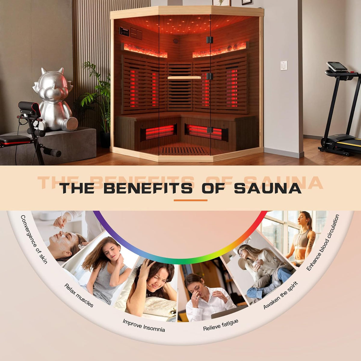 3-4 Person Corner Infrared Sauna- Luxury Home Sauna Spa Room with Himalayan Salt Therapy, Canadian Hemlock&Panoramic Tempered Glass,220V — product view 6