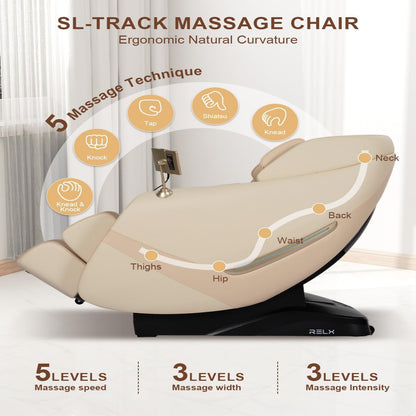 Massage Chair Full Body, Zero Gravity, Airbag Shiatsu, Sl-Track, Beige — product view 3