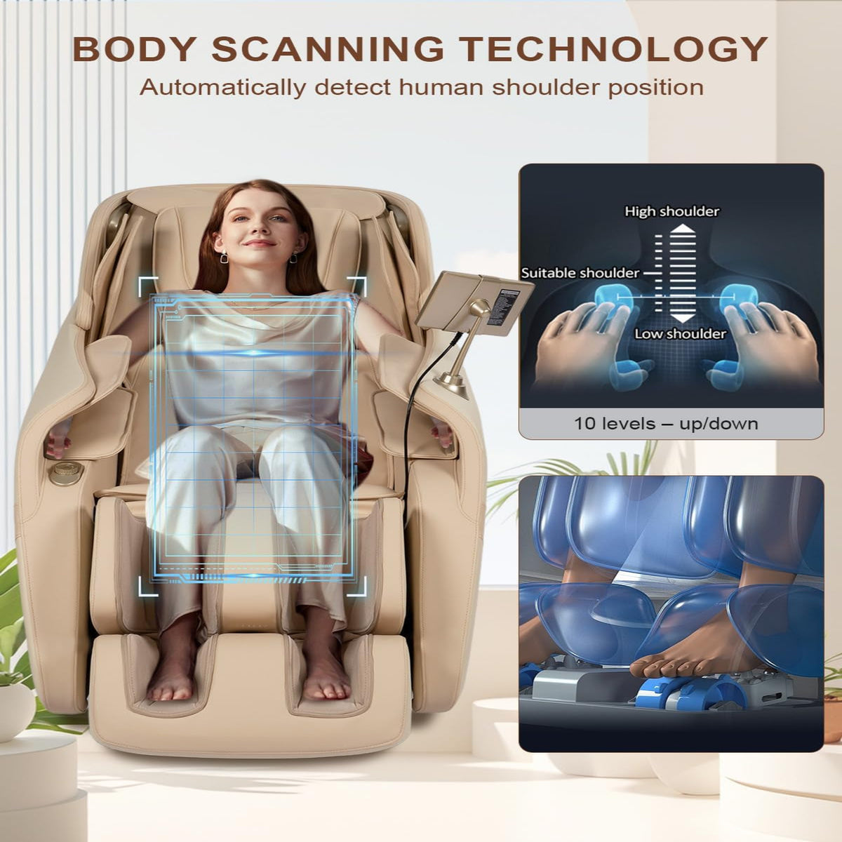 Massage Chair Full Body, Zero Gravity, Airbag Shiatsu, Sl-Track, Beige — product view 4