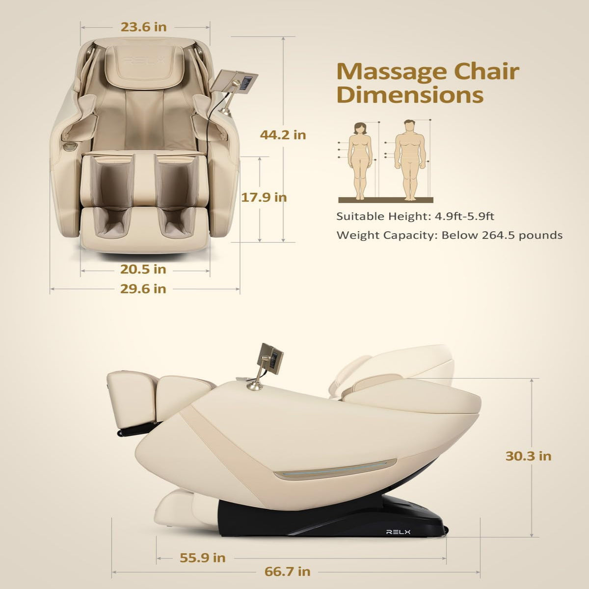 Massage Chair Full Body, Zero Gravity, Airbag Shiatsu, Sl-Track, Beige — product view 7