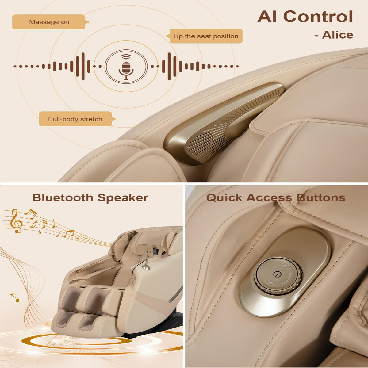 Massage Chair Full Body, Zero Gravity, Airbag Shiatsu, Sl-Track, Beige — product view 8