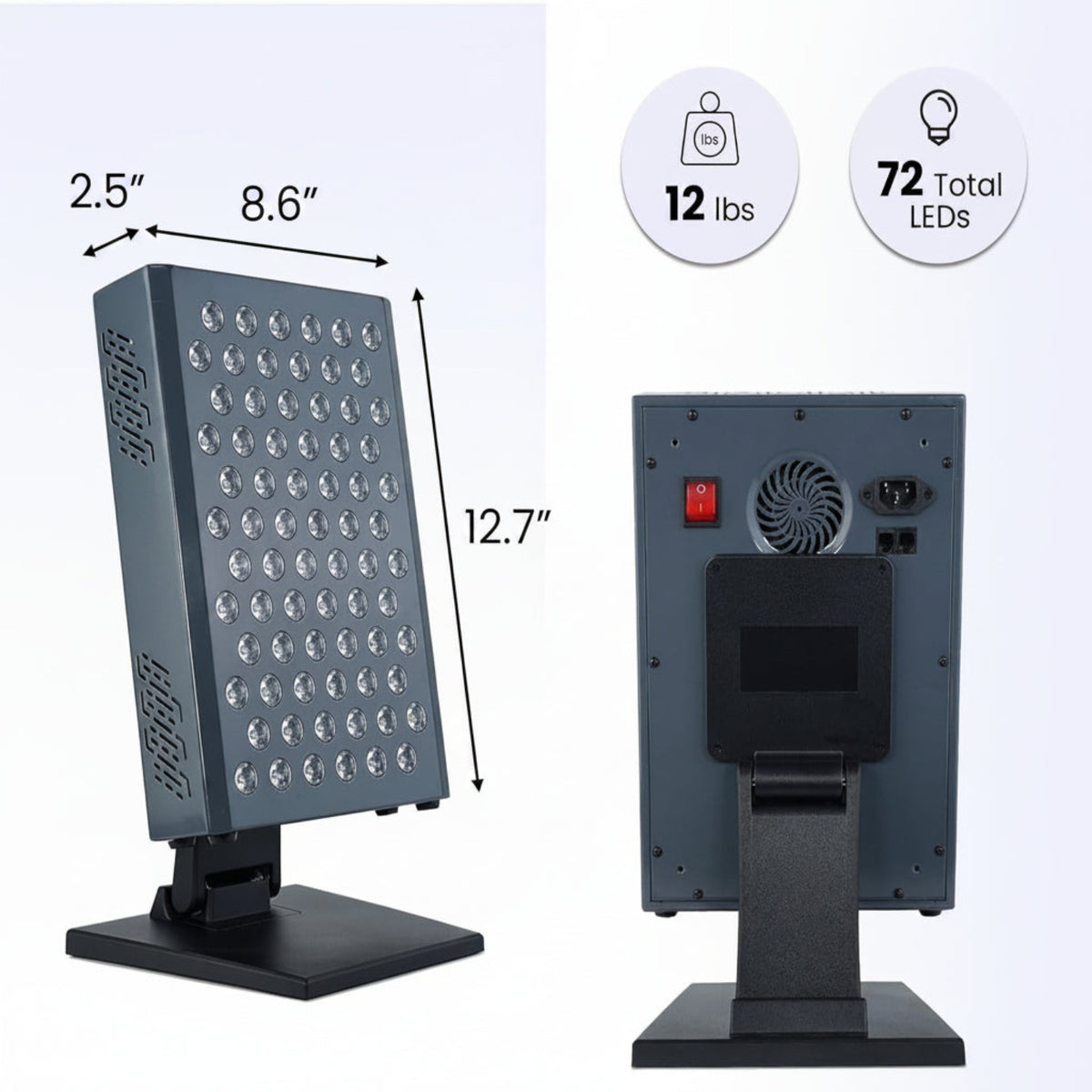 Red Light Therapy Panel Device – 630Nm 660Nm 810Nm 850Nm Red & near Infrared Light Therapy, LED Light Therapy Lamp, 72 Quad Chip Leds, Adjustable Brightness, Pulse Mode – ULTRA360 — product view 2